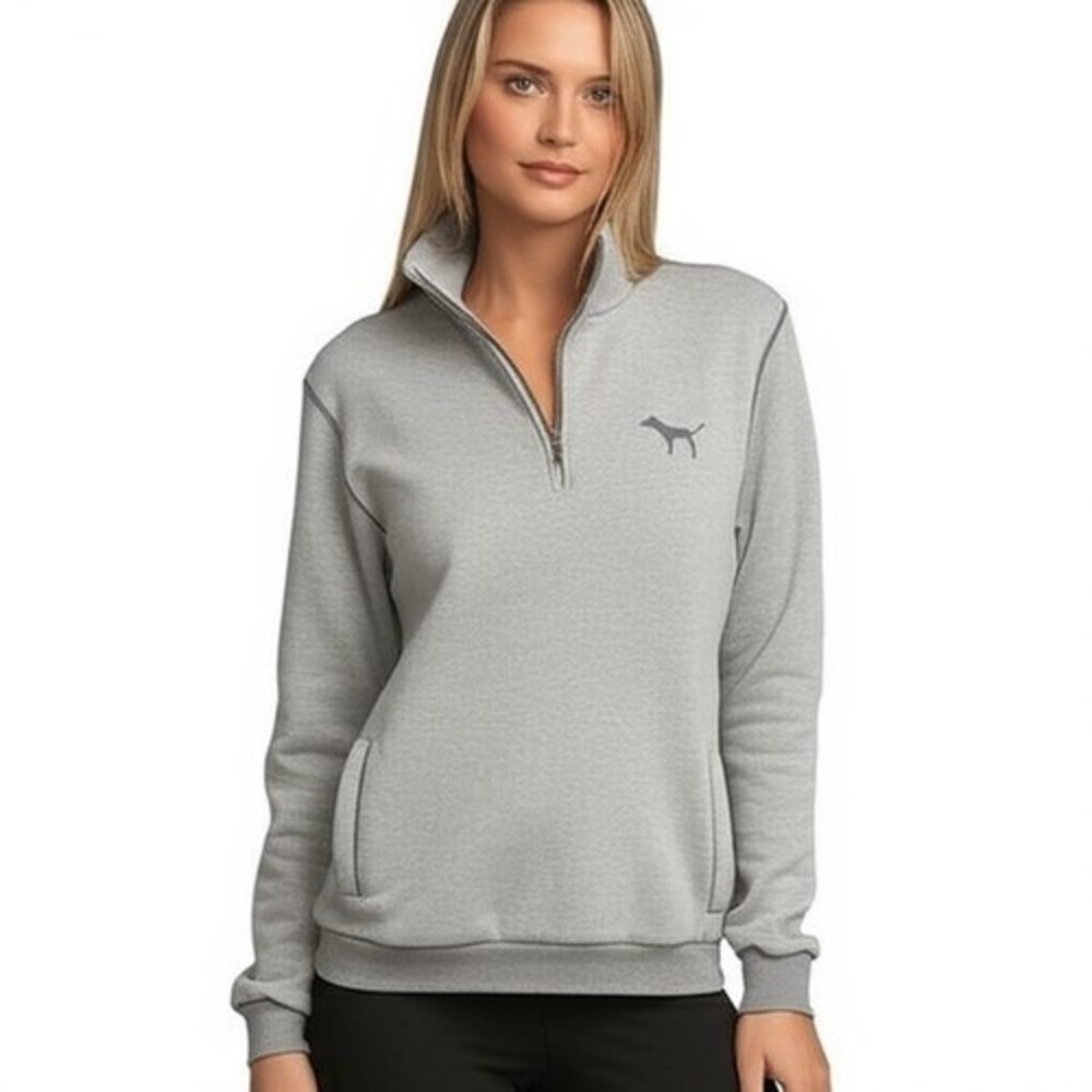 PINK Victoria's Secret Gray‎ Dog Logo Quarter Zip Sweatshirt Women Size S Cozy